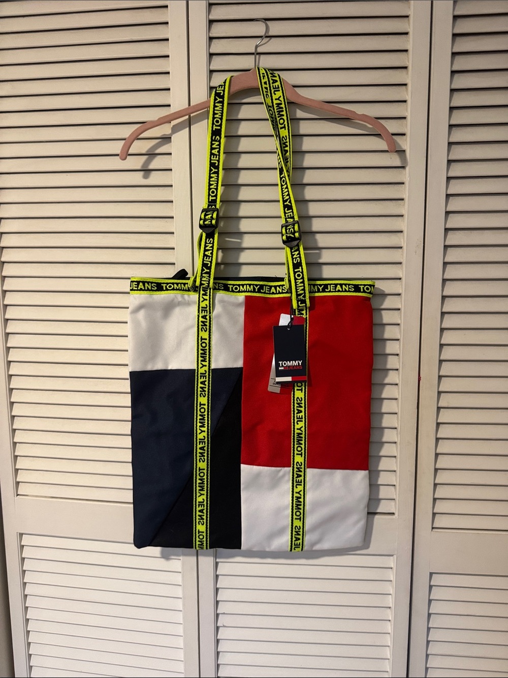 Tommy Hilfiger Colorblock Tote in Red, White & Navy with Neon Trim